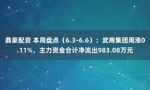 鼎豪配资 本周盘点（6.3-6.6）：武商集团周涨0.11%，主力资金合计净流出983.08万元